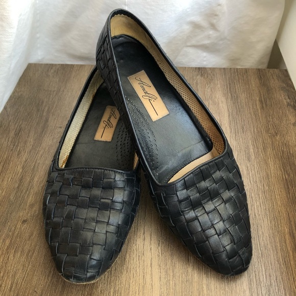Shoes - Amalfi Italian Leather Woven Flats in Navy